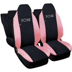 Rebeca Shop Housses de siège compatibles pour 108 | Made In Italy en coton | Set de housses de siège avant et arrière | Appuie-tête inclus (bi-couleur, noir/rose) (Rebecashop, neuf)