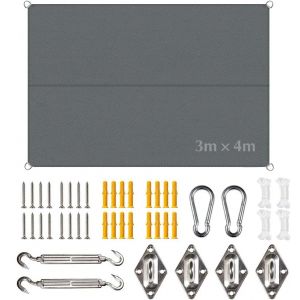 Toile Ombrage Imperméable 3 x 4 m,Voile Ombrage Rectangulaire avec Fixation Toile Ombrage,Offre Une Protection Contre Les UV,pour Patio Être Applicable Jardins, Balcon et pergola (TUIBEI, neuf)