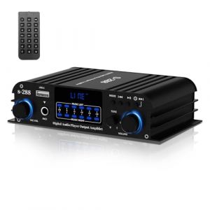 4 CH Ampli, 1200W Amplificateur HiFi Bluetooth 5.0, 35W x 4 Ampli Voiture Home Cinema Amplificateur de Son avec Microphone/USB Récepteur/FM pour Mobile Maison Chambre (S288) (YoYi Shop, neuf)