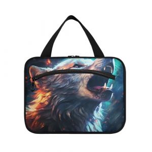 Linnyio Loup En Col&egrave;re Hurlant Trousse de Toilette de Voyage Suspendue Maquillage,Grande Capacit&eacute; Pliable Rangement Sacs de Lavage pour Femmes Filles (Linnyio, neuf)