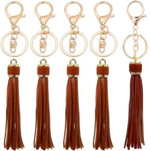 SUNNYCLUE 1 boîte de 4 Porte Clés à Pompon en Cuir Synthétique Marron avec Fermoir Pivotant en Fer Doré pour Porte Clés Sac à Main Accessoires de Bricolage (SUNNYCLUE  FR, neuf)