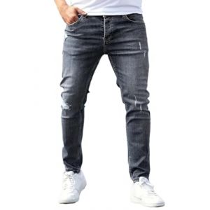 Oanviso Jean Trou&eacute; Homme Style Hip Hop D&eacute;truit Trou Pantalon en Denim Extensible Couleur Unie Jeans Trou Cass&eacute; Streetwear Jeans Moulants Trekking Grande Taille I Gris XXL (Osheoiso Inc., neuf)