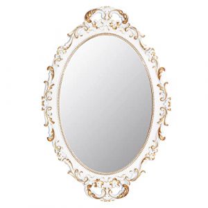 Tstarer Miroir d&eacute;coratif vintage avec cadre blanc, petit miroir ovale &agrave; suspendre &ndash; 24,4 cm de large x 36,3 cm de long (blanc) (Sulan Home, neuf)