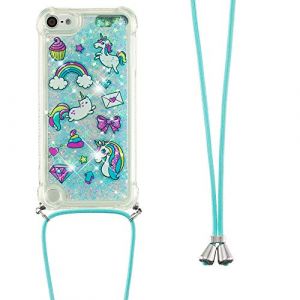 Collier Coque pour iPod Touch 5 / iPod Touch 6,Glitter Paillette Brillante Quicksands Liquide Transparente Silicone TPU Case Housse avec Cordon Collier Tour de Cou pour iPod Touch 5,YB GS Horse (LEMAXELERS, neuf)