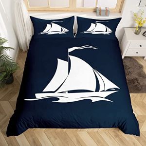 Homemissing SialHousse de Couette Boat Parure de Lit 220x240cm pour Enfants Gar&ccedil;ons D&eacute;cor Nautique Th&egrave;mes Sets de Housse de Couette Microfibres La Mer C&ocirc;ti&egrave;re Marine Bleu Parure Housse de Couette (Bofanshangmao, neuf)