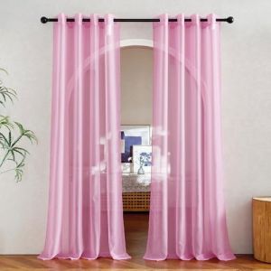 SUNLIMEI Rideau Voilage 130 x 60 cm Bloquer Soleil Anti-UV, Doux et Esth&eacute;tiques Transparent Rideaux Salon D&eacute;coration de Maison pour Fen&ecirc;tre Porte Cuisine Chambre Enfant, Rose (LvLiangLiMeiDianZiShangWuYouXianGongSi, neuf)