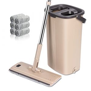 ZNM Serpillière Seau Essoreur, Balai Serpillère Essoreur avec Seau with Manche Réglable 134cm, Balai Serpillère Plat avec 6 Tampons en Microfibre Lavables pour Sols Bois, Stratifié, Carrelage, Marbre (Zvonema, neuf)