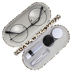 MoKo Étui à Lunettes Double Couche, 2 en 1 Boîte à Lunettes de Soleil Lentilles de Contact, Sac Lunettes Portable Voyage avec Miroir, Étui Ultra Léger de Rangement pour Femme Homme Garçon, Léopard (KnoWhite, neuf)