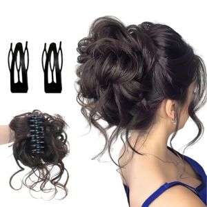 GUOYOU Postiche,1 Pi&egrave;ce Cheveux et 2 Pi&egrave;ce Pince Chignon Postiche Cheveux Pince Postiches Style Cocktail Chignon Fausse Queue de Cheval,pour Femmes Fille (Marron Noir) (GUOYOU, neuf)