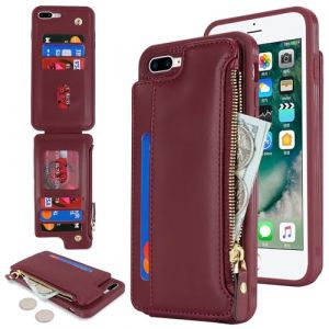 SailorTech Etui pour iPhone 7 Plus &Eacute;tui avec Porte-Cartes de cr&eacute;dit, Housse pour iPhone 8 Plus &Eacute;tui &agrave; Fermeture &eacute;clair Portefeuille avec Fentes pour Cartes de cr&eacute;dit-Bourgogne (Sailor-Tech, neuf)