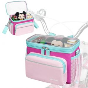 Jaffzora Panier de V&eacute;lo Enfant 2-en-1 &ndash; Sac de Guidon pour Gar&ccedil;ons et Filles, Panier Avant Joli et R&eacute;sistant &agrave; l&rsquo;Eau avec Bandes R&eacute;fl&eacute;chissantes, Amovible pour V&eacute;lo, Trottinette, Tricycle (Rose) (Yozhe, neuf)