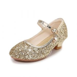 Hixingo Chaussures de Princesse Fille 2-10 Ans, Ballerines Enfant Chaussures Plates Mary Jane, Glitter Shinning Paillettes Enfants Mary Jane pour Anniversaire Mariages et F&ecirc;tes (Or,25) (Hixin, neuf)