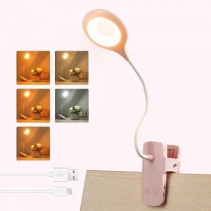Akynite 3W Lampe de Bureau Rose Rechargeable &agrave; Pince, Type C Charge, 5 Intensit&eacute; et 5 Couleurs, 28 LED Portable Lampe Tactile, Clip Lampe de Lecture sans Fil pour Fille, Lampe Pince pour Lire au Lit (Akynite FR, neuf)