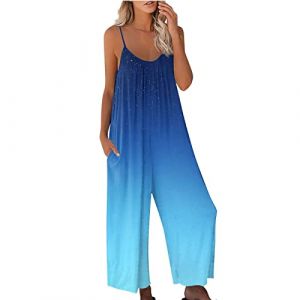 Blingko Combinaison Femme Ete 2023 Sexy à col en Rond Sarouel Ample Salopettes à Bretelles à l'entrejambe à Jambes Larges Loose Pantalon Large Chic Unie Sarouel Baggy Jumpsuit Combishort N1#blue XL (Blingko, neuf)
