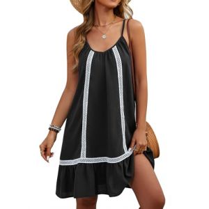Vancavoo Robe de Plage Femme Cache Maillot de Bain D'été Tunique de Plage Courte Décontracté Dress Bikini Cover Up Bohème Beachwear,Noir,S (XT-Direct, neuf)