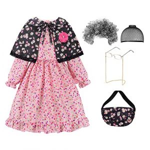 ReliBeauty D&eacute;guisement Grand-M&egrave;re Vieille Dame Enfant Fille Carnaval D&eacute;guisement Mamie avec Accessoires, 110 (Matt Viggo, neuf)