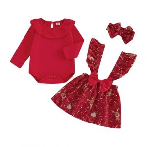 Caziffer Ensemble de No&euml;l B&eacute;b&eacute; Fille D&eacute;guisement No&euml;l Barboteuse + Jupe + Bandeau P&egrave;re de No&euml;l D&eacute;guisement pour B&eacute;b&eacute; Fille 0-24 Mois (Rouge d, 3-6 Months) (baixia, neuf)