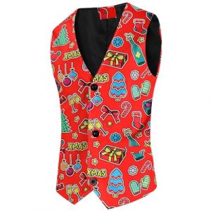 Gilet d'affaires pour homme - Gilet de No&euml;l - Gilet de No&euml;l - Coupe ajust&eacute;e - Gilet de costume - Gilet festif - Happy Santa - Gilet de No&euml;l - Gilet de No&euml;l f&ecirc;te - Gilet de mariage (01 Rouge, M) (upperfeel, neuf)