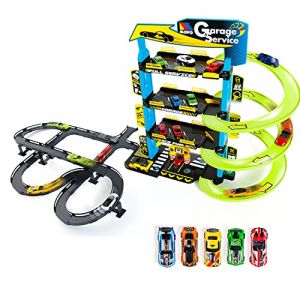 MOLTO | Parking pour Enfants à 4 Étages avec Accessoires et Piste Extérieure, Parking pour Jouets, Piste pour Voitures, Jouets pour Enfants + 3 Ans, Garage pour Voitures (Jouets et Garde d'enfants, neuf)