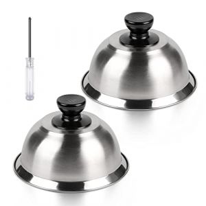 CPROSP 2X Cloche pour Hamburger INOX 16 * 9 cm, Cloche Chauffante pour Fondre Le Fromage, Cloche de Cuisson Burger avec 1 Mini-Tournevis, Cloche &agrave; Chaleur pour Steak (CPROSP, neuf)