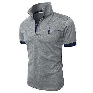 KUNJLELP Polo &agrave; Manches Courtes pour Hommes Broderie de la Girafe T-Shirt d'&eacute;t&eacute; Uniformes,A-Gris+Marine,XXL (Chuanghui-EU, neuf)