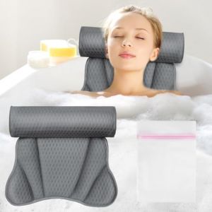 Flintronic Oreiller de Bain, Coussin Baignoire Air Mesh, Coussin de Nuque Ergonomique, avec 2 Ventouses Antid&eacute;rapantes et Soutien de la t&ecirc;te, pour T&ecirc;te Nuque Dos, pour Jacuzzi et Spa, Ronde Longue (flintronic, neuf)