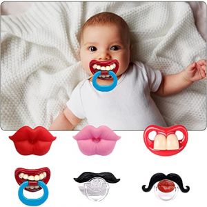 AUSTUFF Lot de 6 t&eacute;tines amusantes pour nourrisson, l&egrave;vres mignonnes et moustache gentleman, en silicone souple, design mignon avec l&egrave;vre pour b&eacute;b&eacute;s et tout-petits (CHENQUAN, neuf)