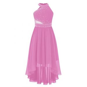 Miaeowve Enfant Fille Robe Soir&eacute;e Princesse &agrave; Strass Brillant Asym&eacute;trique Robe Mariage C&eacute;r&eacute;monie Robe Demoiselle Honneur Robe de F&ecirc;te Bal 5-16 Ans Rose 5-6 Ans (Miaeowve, neuf)