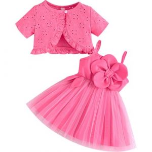 Robe Tutu pour B&eacute;b&eacute; Fille 2 Pi&egrave;ces Cardigan Tout-petit Robe d'&Eacute;t&eacute; en Tulle Robes de Princesse pour Filles Bapt&ecirc;me F&ecirc;te Ensemble Tenue d'&Eacute;t&eacute; pour B&eacute;b&eacute;, p&ecirc;che, 12-18 mois (Yaopelky, neuf)