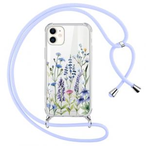 Yirlbey Coque pour iPhone 11 6,1 Pouces avec Cordon, Motif de Fleurs Sauvages Aesthetic Etui Laniere Collier Corde R&eacute;glable Transparente Case, Portable Housse Antichoc PC Dur Fine Femme, 01 (XUPINBO, neuf)