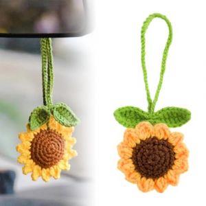 UEIOAVL Ornements pour rétroviseur intérieur 1 pièce de décoration de rétroviseur de voiture en tournesol mignon, décoration de rétroviseur de voiture, pendentif tricoté à la main (KONGLINpengde, neuf)