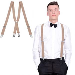 SATINIOR Bretelles d&rsquo;Hommes &Eacute;lastiques Bretelles de Pantalon R&eacute;glables Forme X avec Clips en M&eacute;tal pour Halloween No&euml;l (Beige) (BARQUEEN, neuf)