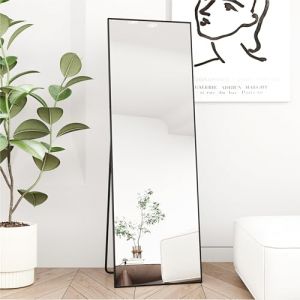 AUFHELLEN Miroir Pleine Longueur 150x50cm avec Cadre en métal Noir Miroir sur Pied HD Grand Miroir Mural avec Crochets pour Salon, Chambre et Dressing Miroir (flying  furniture, neuf)