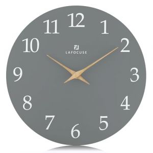 Lafocuse 30cm Horloge Murale Gris Bois Silencieuse, Design Moderne Pendule Murale Facile &agrave; Lire, sans Tic Tac D&eacute;coration pour Salon Cuisine Chambre Bureau (QuareBest, neuf)