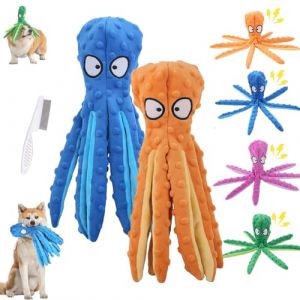 HItianya Jouet pour Chien Whiskerspot Pieuvre, Peluche Couinante Whiskerspot Écologique, Jouet Interactif à Mâcher pour Chiots De Petite, Moyenne Et Grande Taille (Bleu，Orange) (Mo ce, neuf)