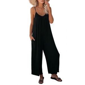 Haibang Combinaison Femme &Eacute;t&eacute; Sans Manches Casual Jumpsuit Chic et &Eacute;l&eacute;gant Bretelles Spaghetti R&eacute;glables Romper Salopette &agrave; Jambes Larges Loose Playsuit avec Poches (Haibang Store, neuf)