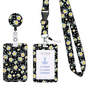 Porte-badge d'identification avec cordon tour de cou r&eacute;glable avec carte rigide pour infirmi&egrave;re, enseignante, m&eacute;decin (petite marguerite) (Pop Tools, neuf)