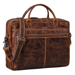 STILORD 'Zenon' Cuir Sac Porte-Documents pour Ordinateur Portable 15.6-16 Pouces - Grand Sacoche Business Bandoulière - Sac Travail Cuir Véritable pour Homme & Femme, Couleur:luino - Marron (STILORD Cuir, neuf)