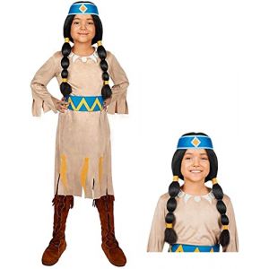Maskworld - Costume arc-en-ciel Yakari pour enfant 4 pi&egrave;ces avec perruque - Costume indien pour fille - Produit sous licence s&eacute;rie anim&eacute;e (122/128) (MASKWORLD, neuf)