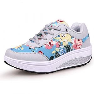 Femmes Minceur Chaussures Marche & Baskets Aptitude Wedges Plate-Forme Chaussures Sneakers（39,5 Gris Bleu (QZBAOSHU, neuf)