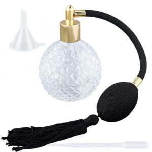 GORGECRAFT Flacons de Parfum en Cristal Transparent de 100 ML Flacon Vaporisateur Vintage Rechargeable en Verre Vide Long Vaporisateur &agrave; Pompons Pompe avec Entonnoir et Compte Gouttes Lotion Huile (GORGECRAFT FR, neuf)