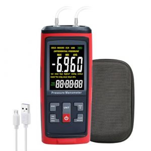 Manom&egrave;tre num&eacute;rique avec plage de mesure &plusmn; 200 inH2O, manom&egrave;tre diff&eacute;rentiel, 13 unit&eacute;s s&eacute;lectionnables, manom&egrave;tre CVC avec grand &eacute;cran LCD (DP-GLOBAL, neuf)