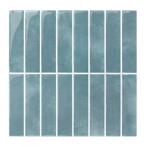 COMSTICKC Cr&eacute;dence Adh&eacute;sive Pour Cuisine Bleu vintage, 10 Pi&egrave;ces, Carrelage Adhesif Mural Salle de Bain, Vinyle 3D M&eacute;tro Autocollant Carrelage Adhesif, imperm&eacute;able, 30,5x30,5cm, Ligne droite verticale (Comstickc, neuf)