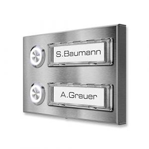 Metzler&reg; sonnette multifamiliale inox avec plaque nominative interchangeable et bouton LED IP67 Inox &ndash; montage mural rapide &ndash; 10 ans de pi&egrave;ces d&eacute;tach&eacute;es &ndash; usage ext&eacute;rieur r&eacute;sidentiel (Metzler GmbH, neuf)