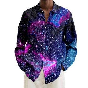 Wenlzhnb D&eacute;guisement Disco Homme Chemise Hippie Chemise &Agrave; Manches Longues &Agrave; Rever et Imprim&eacute; Num&eacute;rique pour Homme Grande Taille Annees 70 Adulte Costume Disco Tshirt Fluo F&ecirc;te Soir&eacute;e (01 Purple, S) (Zwlhuiknb, neuf)