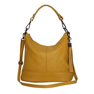 AmbraModa GLX09 Sac à main pour femme en cuir véritable, jaune moutarde, 28/24/13cm (Ambra Moda, neuf)