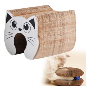 Kitty Spin Jouet Interactif pour Chat d&rsquo;Int&eacute;rieur, Royaume F&eacute;lin Jouet Interactif pour Chats, Griffoir Pliable en Carton Accord&eacute;on avec Balle, Tunnel Modulable (H) (Serria, neuf)