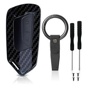 Coque cl&eacute; Voiture en Fibre de Carbone Compatible VW Golf 8, ID3, ID4, e-Golf, pour Seat Leon MK4, pour Skoda Octavia, pour Cupra Formentor &ndash; 3 Boutons avec Porte-cl&eacute;s, Solide & &eacute;l&eacute;gant (BooAnn, neuf)