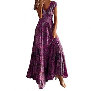 NNGOTD Robe de Plage Femme en Eponge De Coton Et Lin Lâche Officiel Robe Ete Femme Mi-Longue Coton Robe Pas Cher 2023 Décontractée Rétro Hauts Cool Mode Party Soirée Cérémonie Robe Pull Violet #2 (BAULMD（90% Big Promotion Without Discount Code ）, neuf)