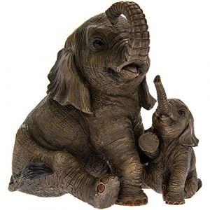 Figurine d'éléphant Assis avec éléphanteau - Out of Africa - Décoration contemporaine - Boîte Incluse, Marron Foncé (Bella Boutique UK, neuf)